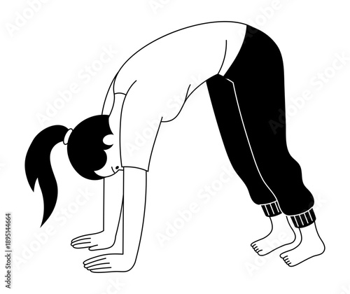 Hand drawn style illustration depicting person doing yoga pilates
