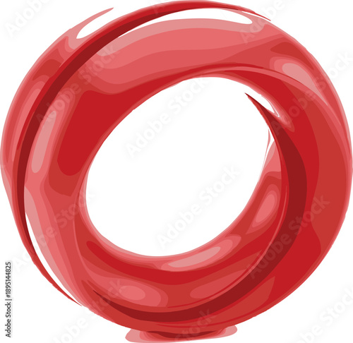 Glossy red swirling ring with wave-like spiral design and hollow center—modern abstract 3D graphic