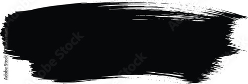 Horizontal black brushstroke with uneven edges and textured appearance, expressive paint smear on white background