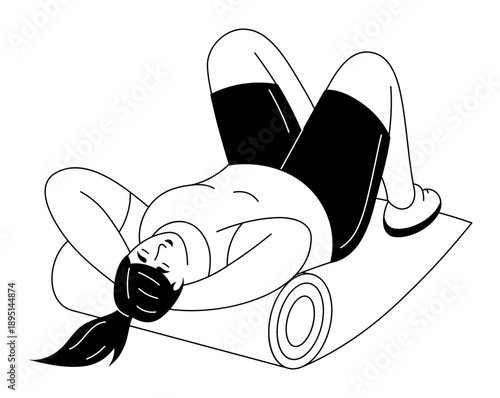 Hand drawn style illustration depicting person doing yoga pilates
