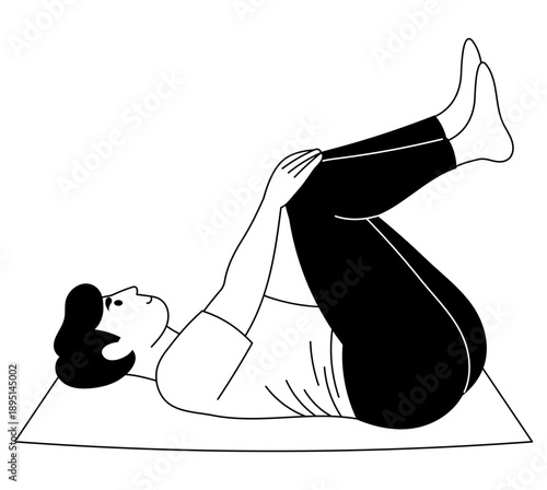 Hand drawn style illustration depicting person doing yoga pilates
