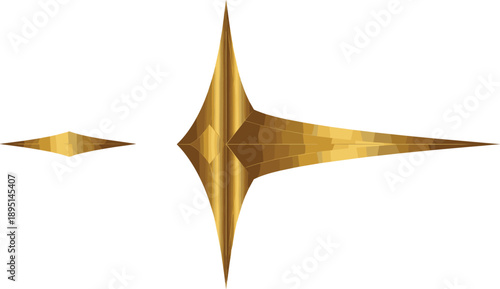 Obraz na plátně Golden star pair with metallic texture—symmetrical decorative shapes with elonga