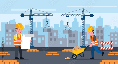 Construction workers building a new urban development project.