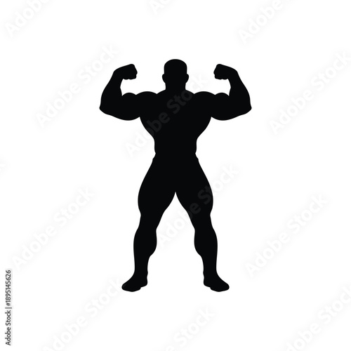 Full body muscular man silhouette vector flat illustration design.