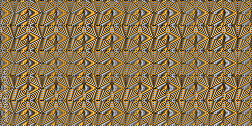Seamless repeating pattern of interlocking curved shapes on a textured beige background, resembling stylized leaves or teardrops with faint grid lines.