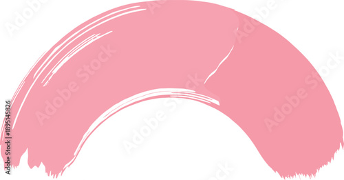 Pink brushstroke arc—textured semi-circle with dynamic streaks and uneven edges on white background