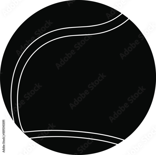   
Minimalist black tennis ball icon with white seams on white background for sports, fitness, and UI design