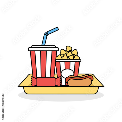 Fast Food Combo Meal with Popcorn and Hot Dog