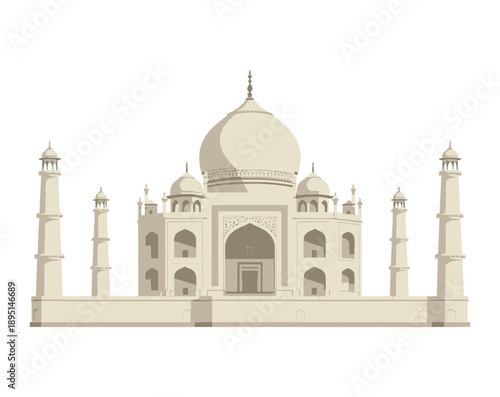 The majestic Taj Mahal stands majestically against a pristine white background
