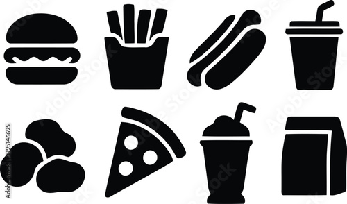 Silhouette of various fast food items on a white background silhouette