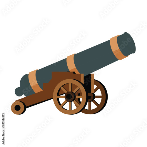 An illustration of a historic cannon on wheels, set against a plain white background.