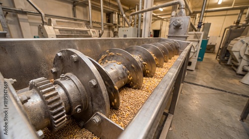 Industrial Screw Conveyor Processing Corn and Grain in Factory Mill