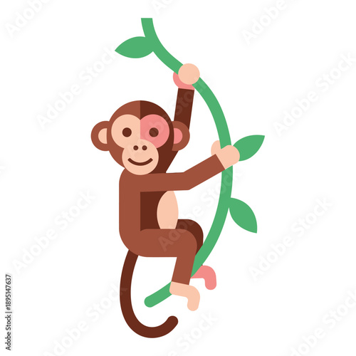 Cartoon Monkey Hanging from Branch.