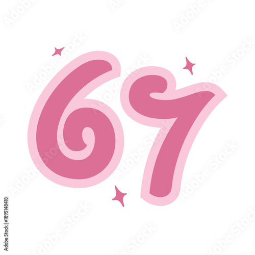 Minimalist Pink 67 Number PNG | Six Seven Minimalist vector Design, High-Resolution Transparent File Six Seven svg for Stickers, Mugs & Printables, 67 funny meme, Gen alpha trending meme valentine png