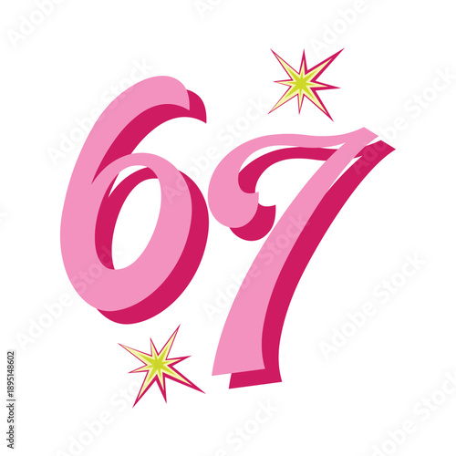 Minimalist Pink 67 Number PNG | Six Seven Minimalist vector Design | High-Resolution Transparent File Six Seven svg for Stickers, Mugs & Printables | 67 funny meme, Gen alpha trending meme six seven