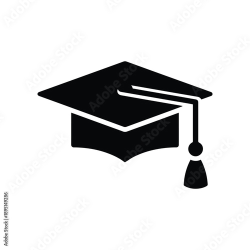 Academic Graduation Cap Icon Symbolizing Education, Knowledge, and Achievement in a Black and White Design