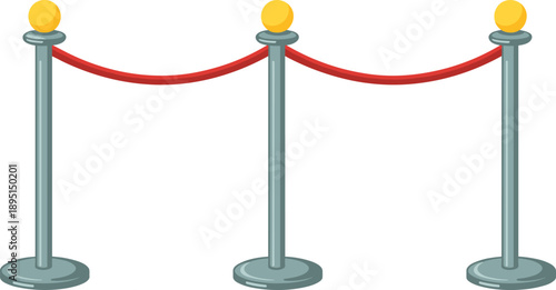 Red velvet rope barrier illustration, event crowd control stanchions, VIP queue management concept, isolated vector graphic, security entrance equipment, design