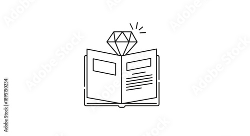 Open book with sparkling diamond on top icon.