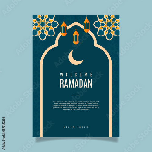 Flat ramadan greeting card template