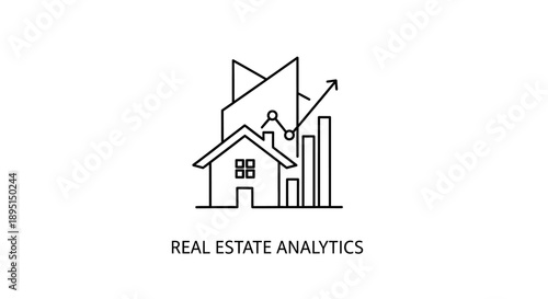 Real Estate Analytics Graph and House Icon.