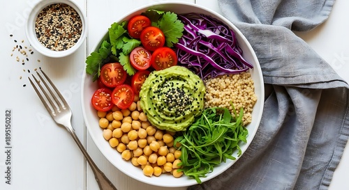 Vibrant superfood salad with quinoa, chickpeas, and avocado