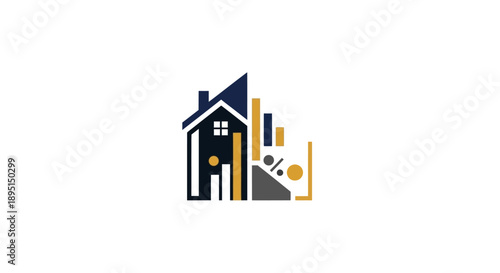 Real estate investment growth chart and house icon.