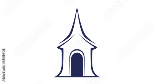 Elegant abstract temple building with pointed roof and arched doorway.