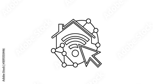 Smart home technology network connection icon with cursor.