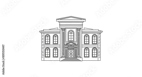Classical Architecture Building Facade with Columns and Pediment.