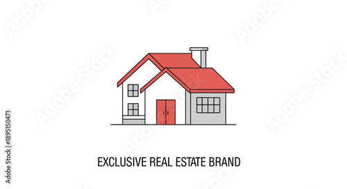 Modern house with red roof and doors illustration.