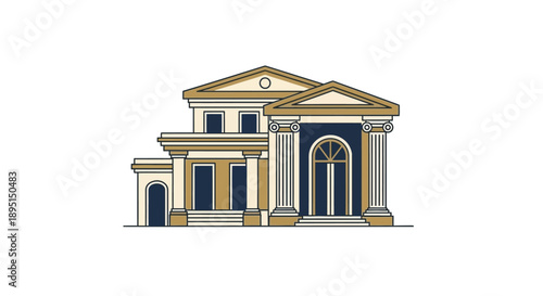 Classical Building Facade with Columns and Pediment.