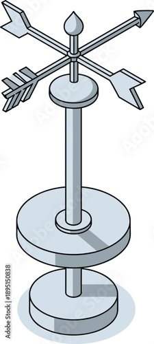 Weathervane wind direction indicator illustration, meteorological instrument design, compass arrows sculpture, isolated vector graphic, weather measurement concept, for outdoor use