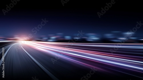 Wallpaper Mural Streaks of color race along an empty road under a dark sky, revealing the energy of a city that never sleeps. Bright lights shine in the distance, creating a vivid scene of movement and life Torontodigital.ca