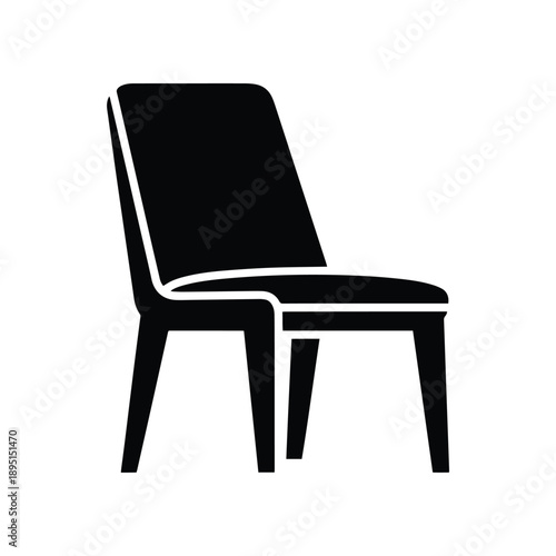 Minimalist Black Chair Icon, Simple Furniture Design, Vector Graphic
