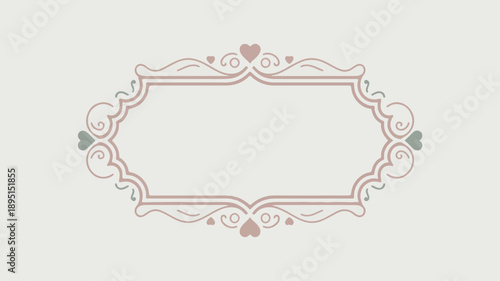 Elegant Vintage Decorative Frame with Hearts and Swirls on Light Background border ornate