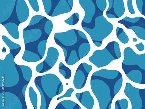 Dynamic abstract blue and white pattern resembling light reflections and fluid ripples on a serene water surface, perfect for modern background designs and graphic elements