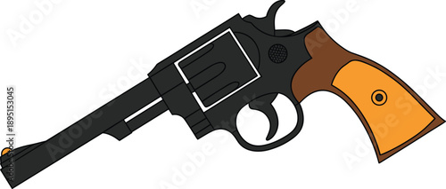 Revolver handgun illustration, classic firearm weapon design, vintage pistol concept, isolated vector graphic, law enforcement equipment, security defense artwork