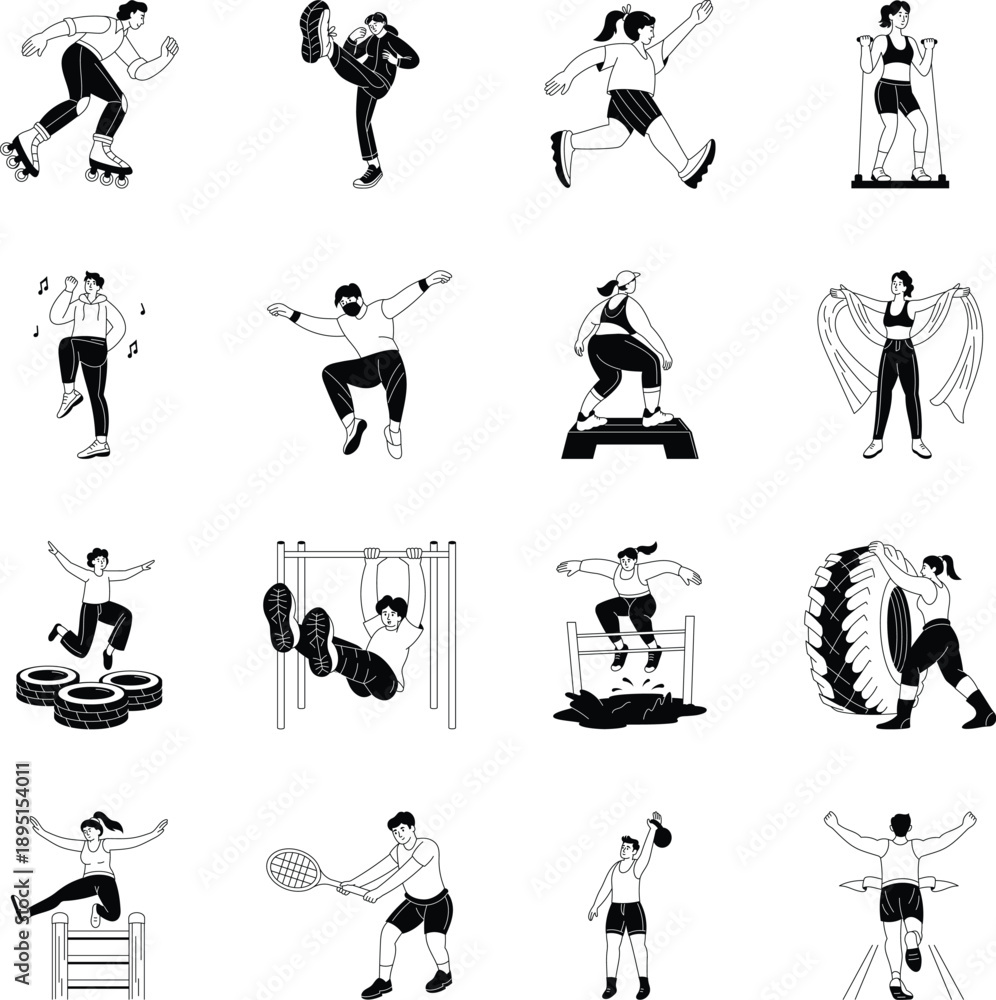 Obraz premium Collection of Exercise Hand Drawn Illustrations 
