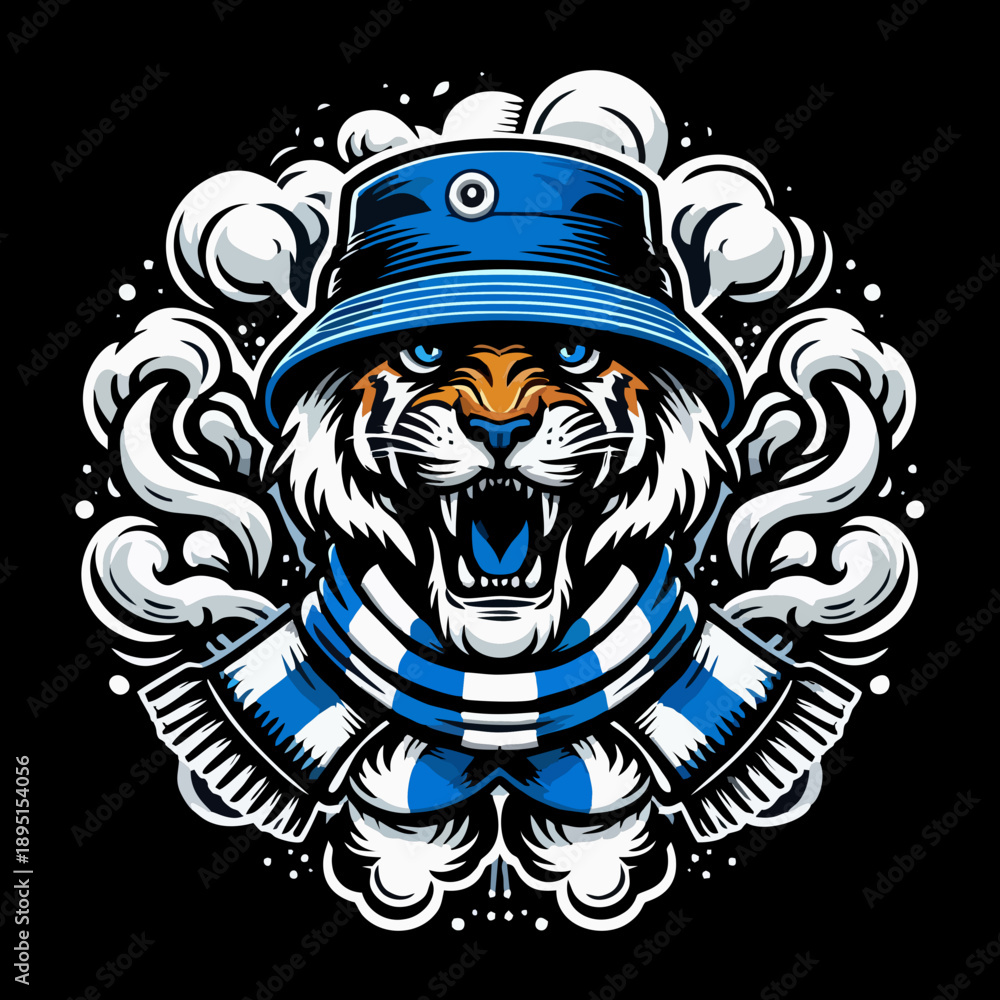 Obraz premium A Tiger with blue color for logo fans vector