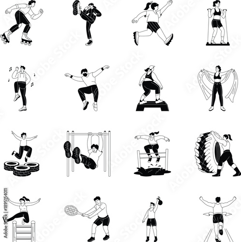 Collection of Exercise Hand Drawn Illustrations 
