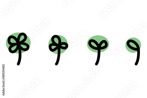 手描き風のかわいいクローバーや葉っぱのイラスト素材