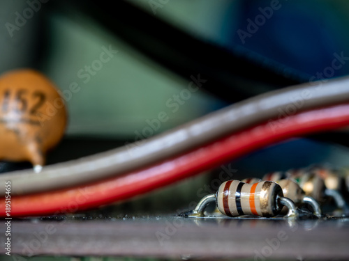 Wires and small electronic devices on circuit boards