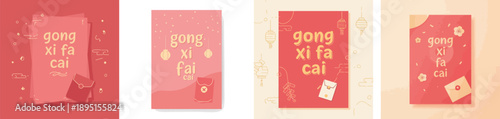 Gong Xi Fa Cai Greeting Vector. Vector, minimalist, illustration, icon set.