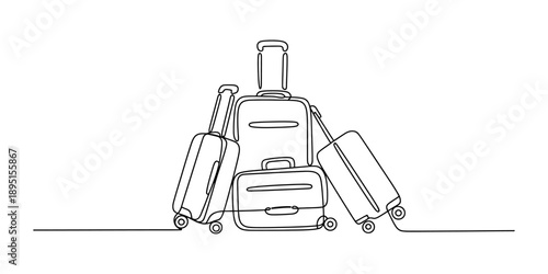 Continuous single line drawing of travel luggage suitcases for vacation or journey Vector, illustration