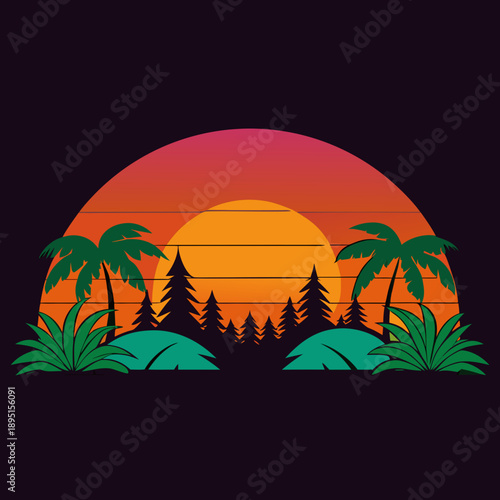 sunset with palm trees