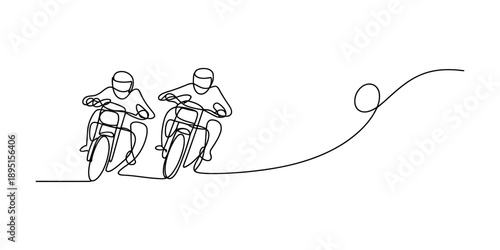 Continuous line drawing of two motorcycle riders on a winding track illustration Vector, illustration