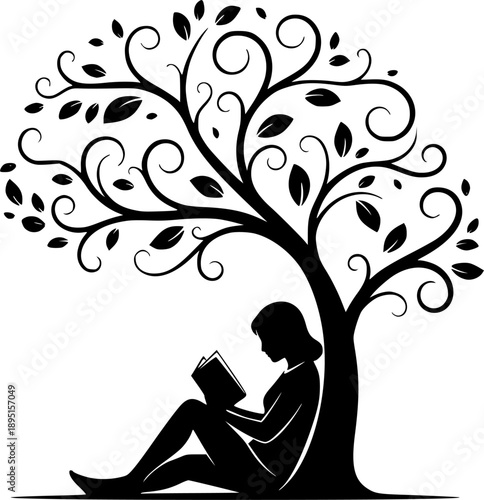 Digital Detox and Opt-Out Era Silhouette of Person Reading Book in Nature, Mindful Lifestyle and Mental Health Awareness Vector Graphic