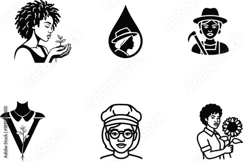 Black and white illustrations of people with plants and flowers  eco friendly lifestyle