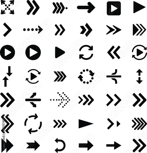 Collection of black and white arrow icons for navigation and media controls