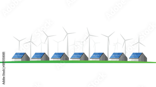 Row of Houses with Solar Panels and Wind Turbines in Background e5f1sunst9ofxxvauthwjq